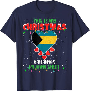This Is My Christmas Lights Love Bahamas Flag Pajama T-Shirt - T-Shirt | Navy