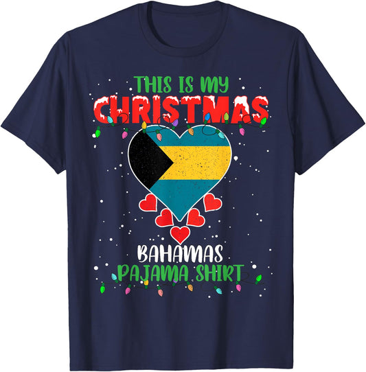 This Is My Christmas Lights Love Bahamas Flag Pajama T-Shirt - T-Shirt | Navy
