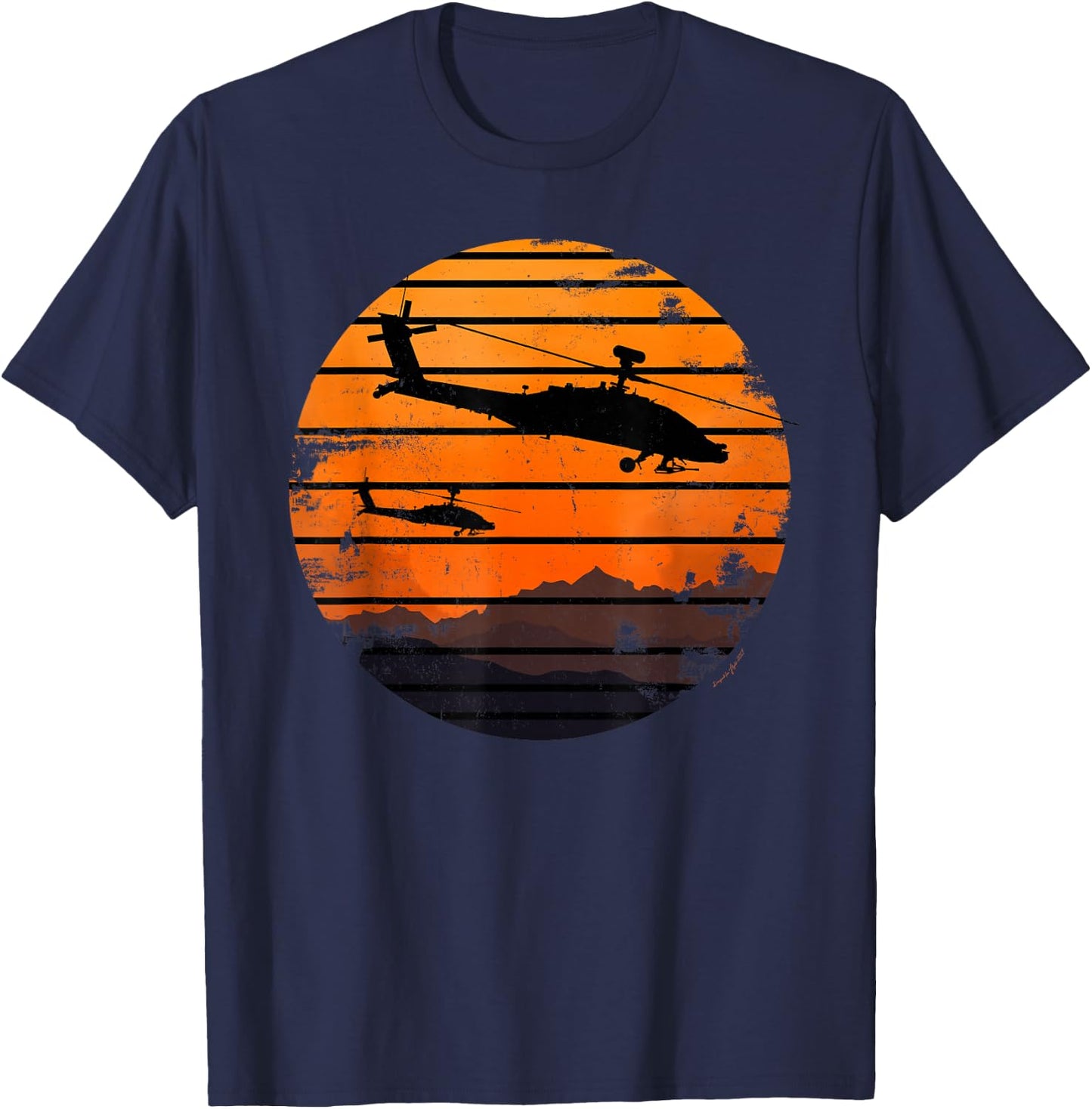Desert Sunrise AH-64 Apache Attack Helicopter Vintage T-Shirt - T-Shirt | Navy