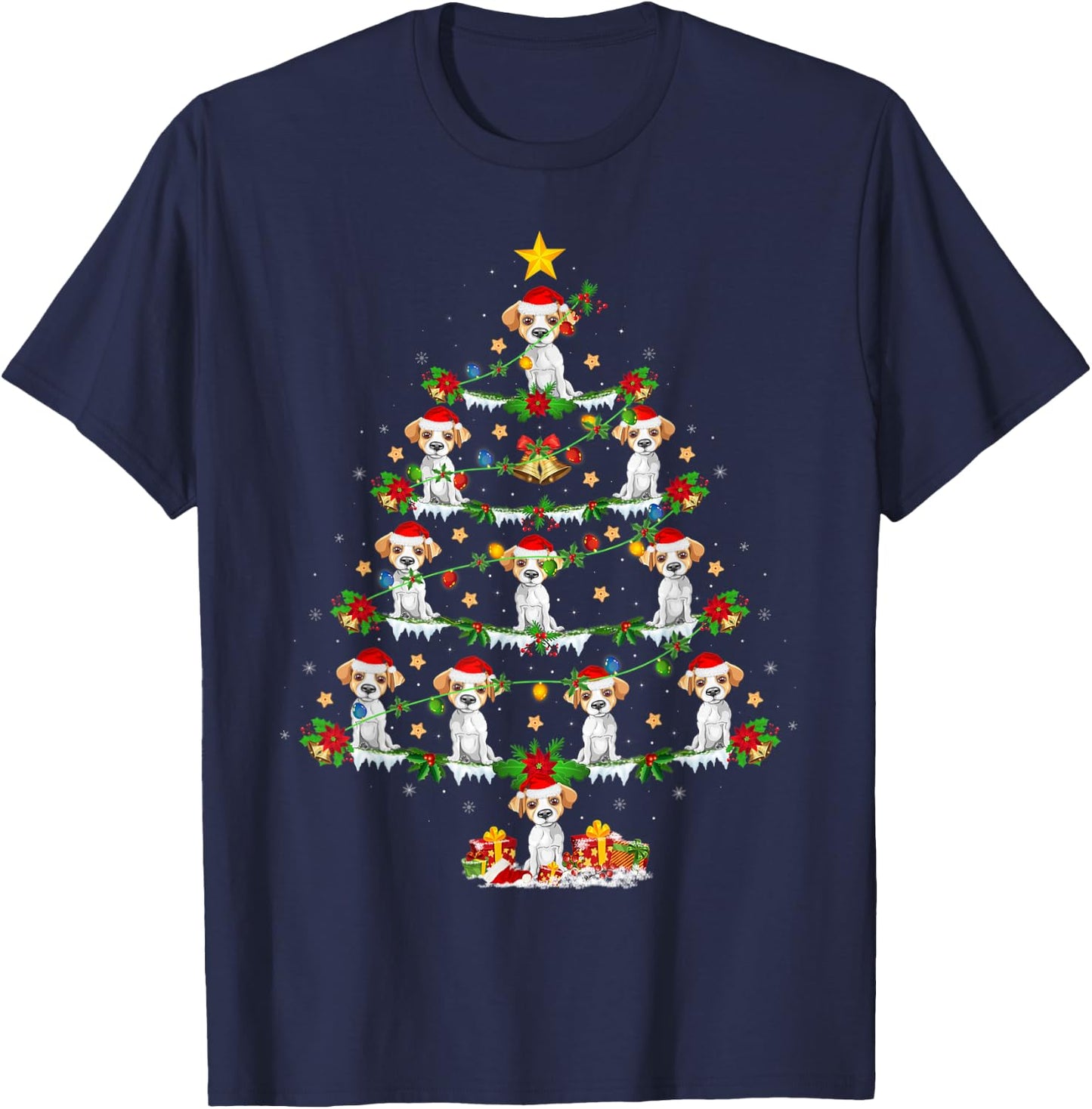 Jack Russel Dog Lover Lighting Jack Russel Christmas Tree Men Women Kids T-Shirt - T-Shirt | Navy