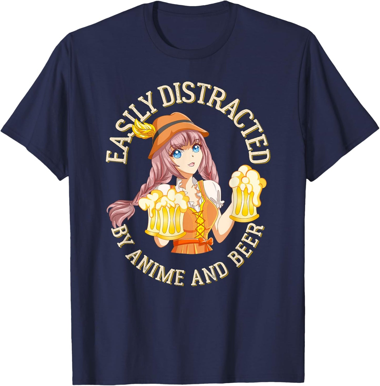 Easily Distracted By Anime and Beer - Manga & Brew Lover T-Shirt - T-Shirt | Navy