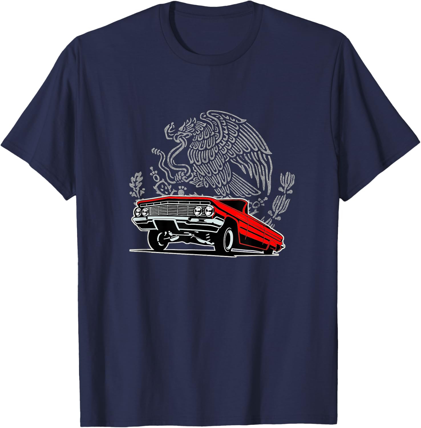 Candy Apple Red Lowrider 64 OG Mexican Eagle Cholo Chola T-Shirt - T-Shirt | Navy