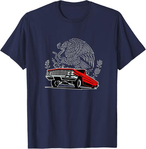 Candy Apple Red Lowrider 64 OG Mexican Eagle Cholo Chola T-Shirt - T-Shirt | Navy