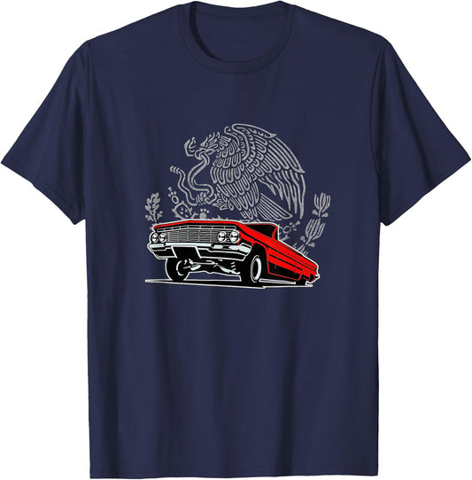 Candy Apple Red Lowrider 64 OG Mexican Eagle Cholo Chola T-Shirt - T-Shirt | Navy