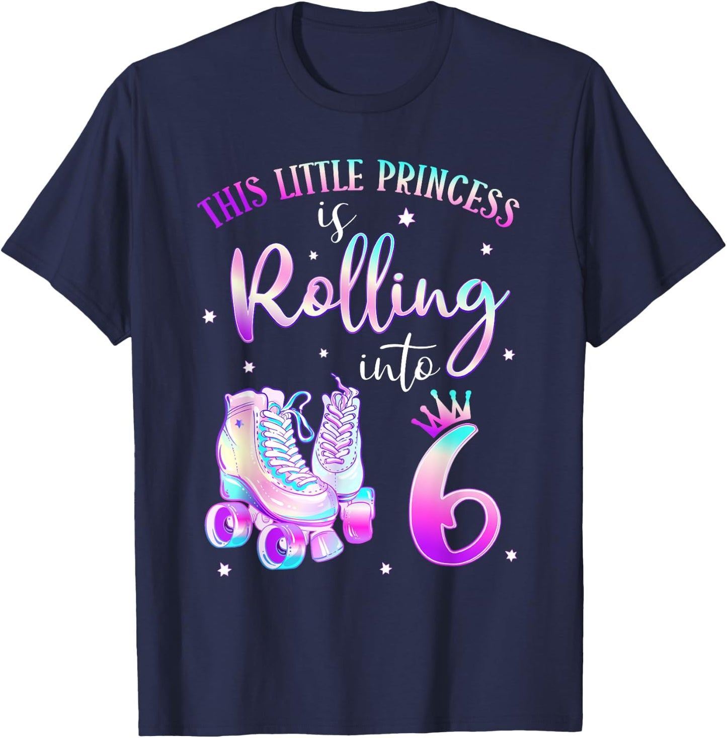 6th Bday Rolling Into 6 Birthday Roller Skate Theme Party T-Shirt - T-Shirt | Navy