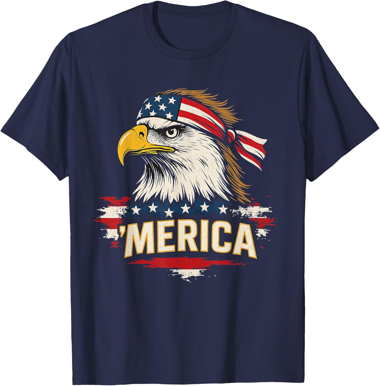 Mullet Bald Eagle Merica American Flag 4th Of July Patriotic T-Shirt - T-Shirt | Navy