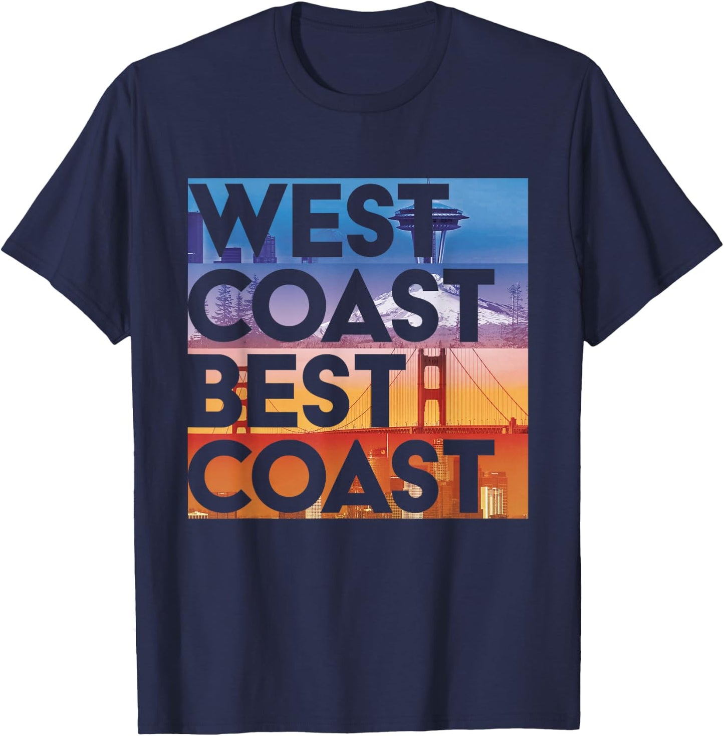 West Coast Best Coast | SEA/PO/SF/LA Graphic T-Shirt - T-Shirt | Navy