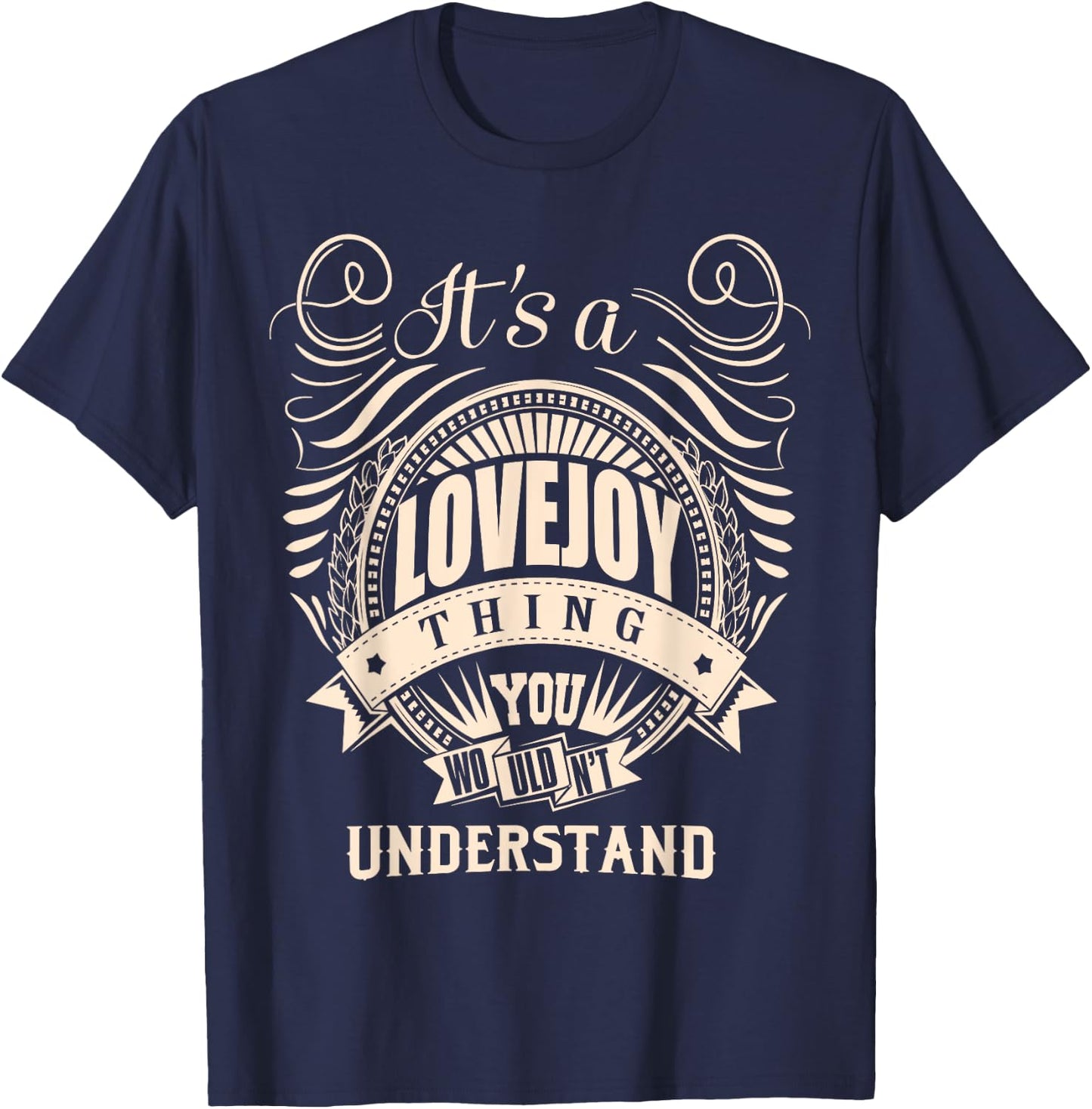 LOVEJOY FAMILY IDEA GIFTS Casual Humor U-Neck Short Sleeve Letter Print , Black, Small T-Shirt - T-Shirt | Navy