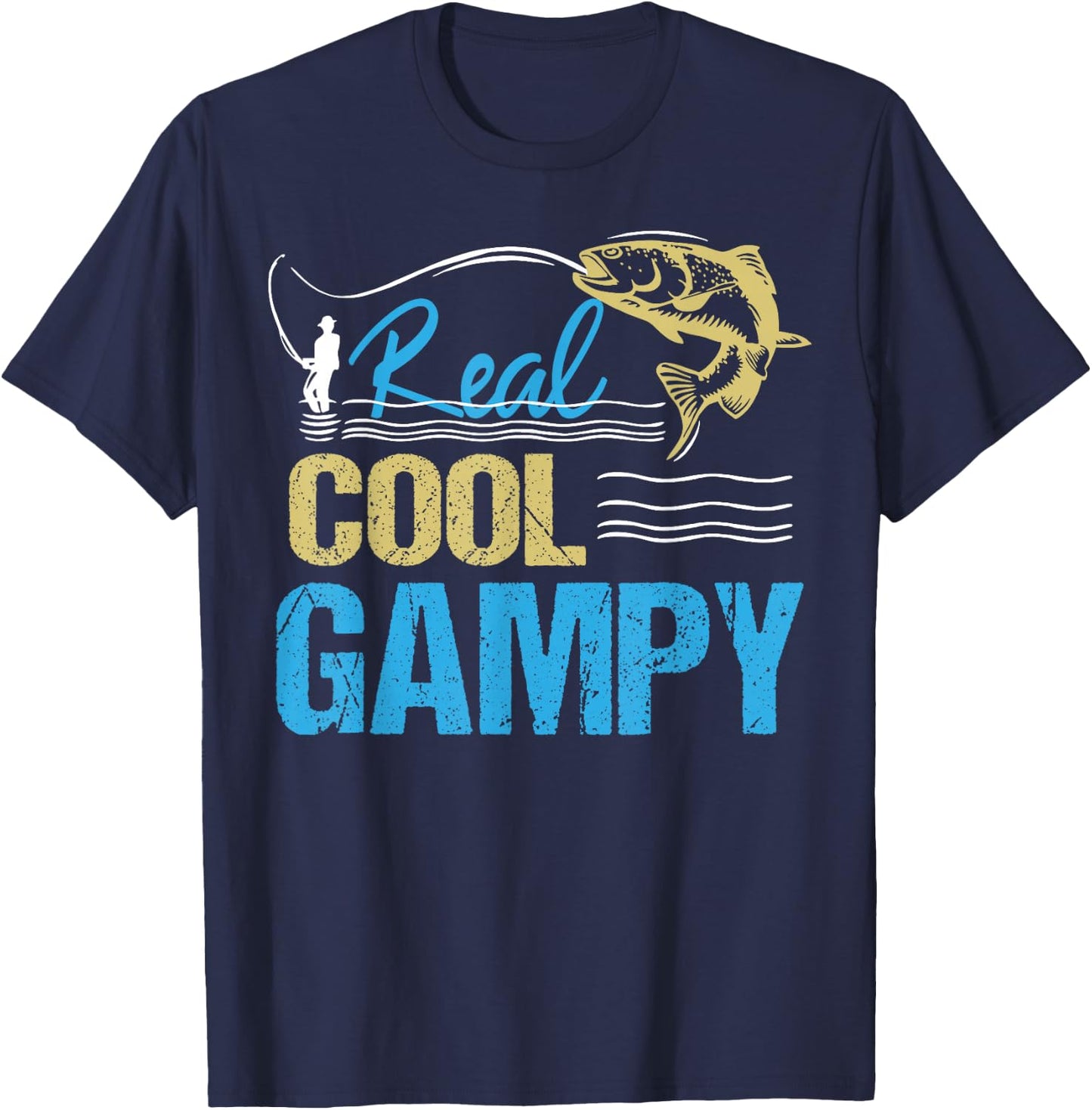 Vintage Reel Cool Gampy Fishing Daddy Grandpa Fathers Day T-Shirt - T-Shirt | Navy