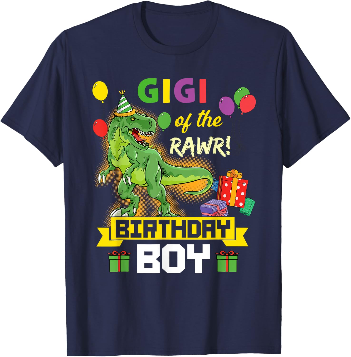 Gigi of the Birthday Boy Dinosaur Celebration Graphic T-Shirt - T-Shirt | Navy