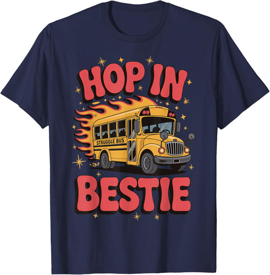 Hop In Bestie Struggle Bus T-Shirt - T-Shirt | Navy