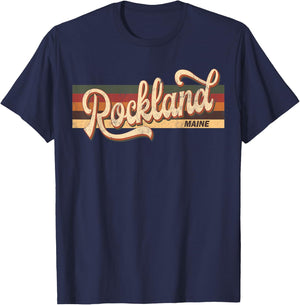 Rockland Maine State USA Retro Vintage 70s 80s T-Shirt - T-Shirt | Navy