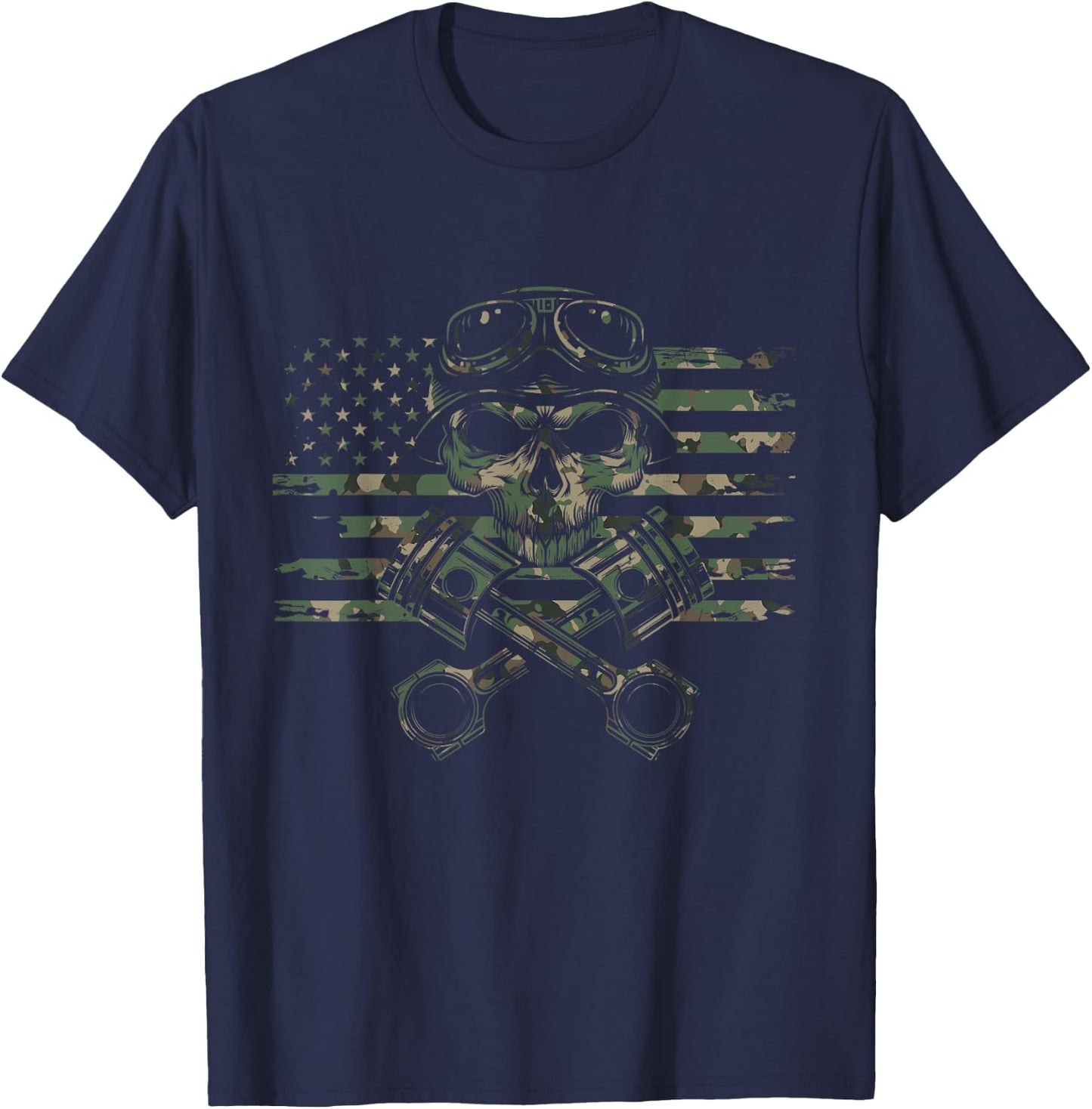 American Flag Camouflage Motorcycle Apparel - Motorcycle T-Shirt - T-Shirt | Navy