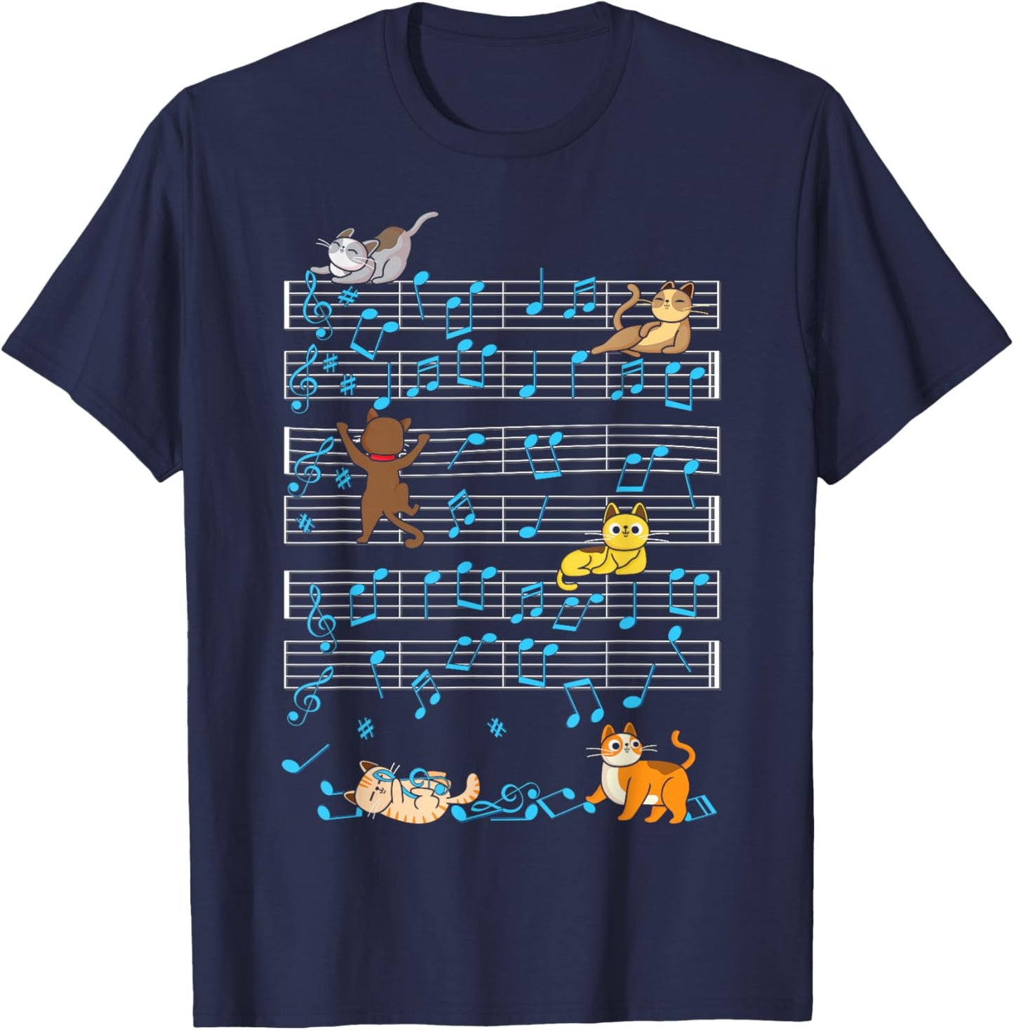 Funny Cat Playing Music Note Kitty Cute Musician Kitten Pet T-Shirt - T-Shirt | Navy