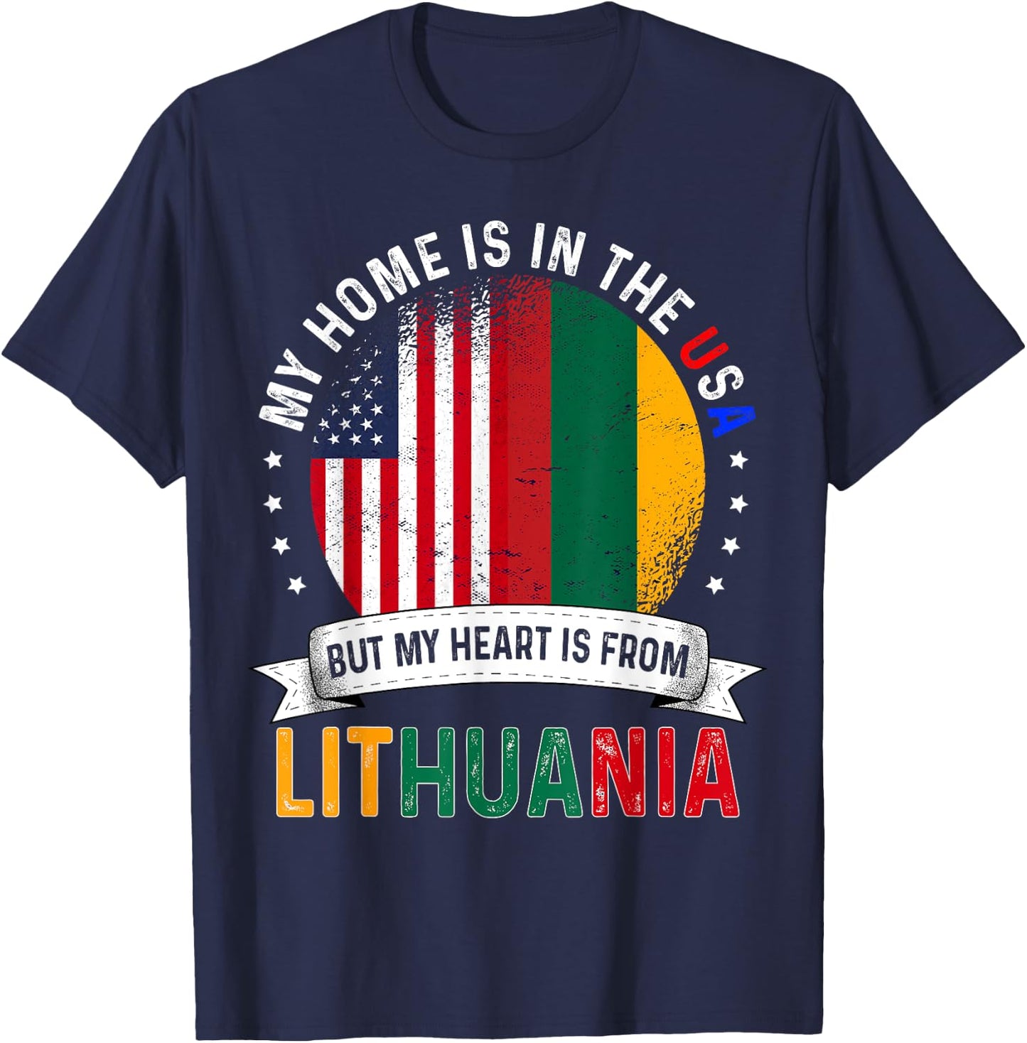 Lithuanian American Patriot Heart is from Lithuania Flag T-Shirt - T-Shirt | Navy