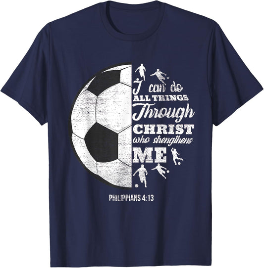 Christian Soccer Football Player Saying Gifts Men Women Kids T-Shirt - T-Shirt | Navy