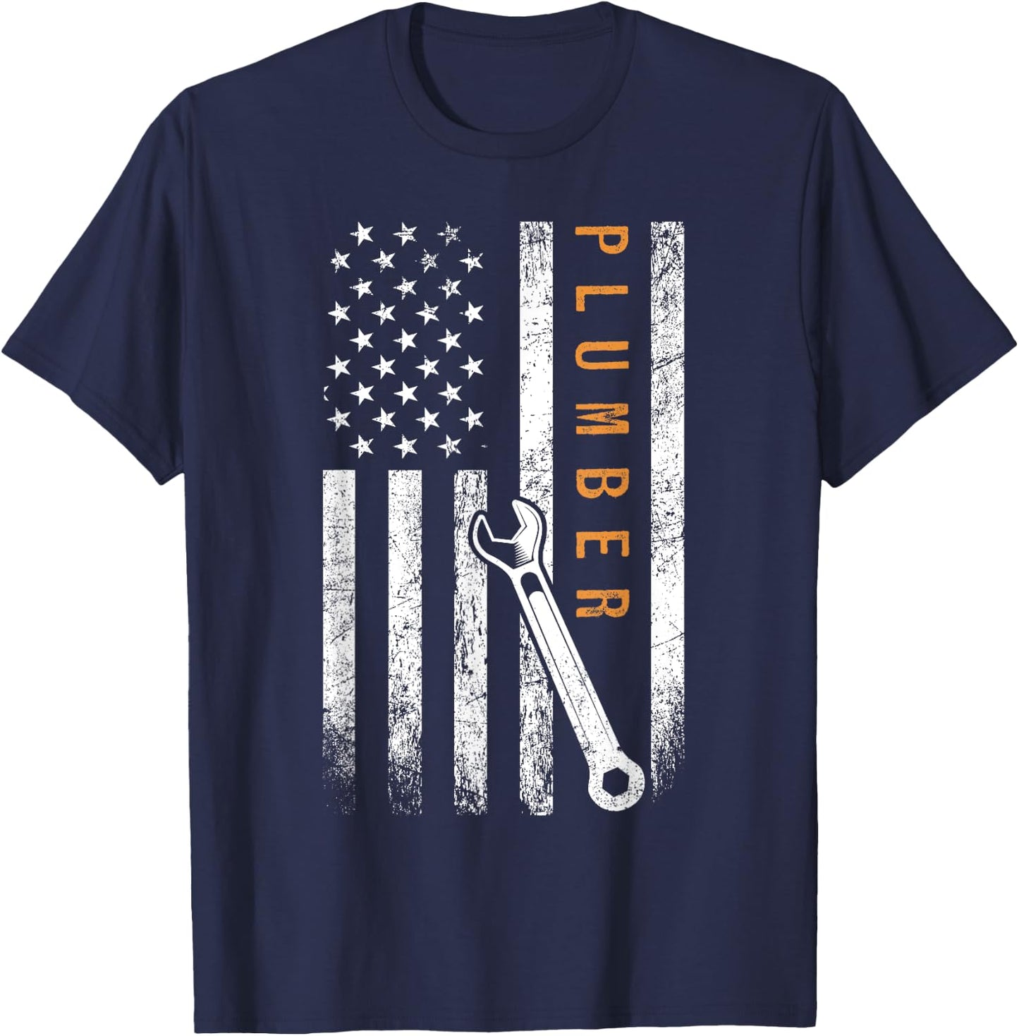 Plumber American Flag Design Plumbing T-Shirt - T-Shirt | Navy