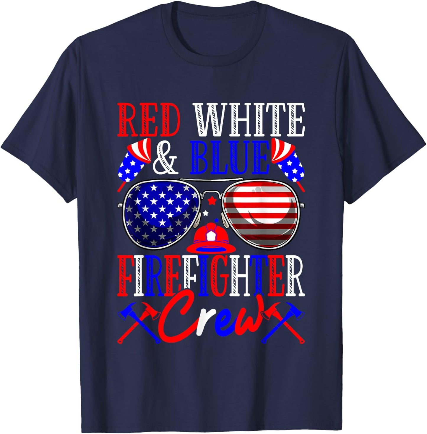 4th Of July Red White & Blue Firefighter Crew American Flag Men T-Shirt - T-Shirt | Navy