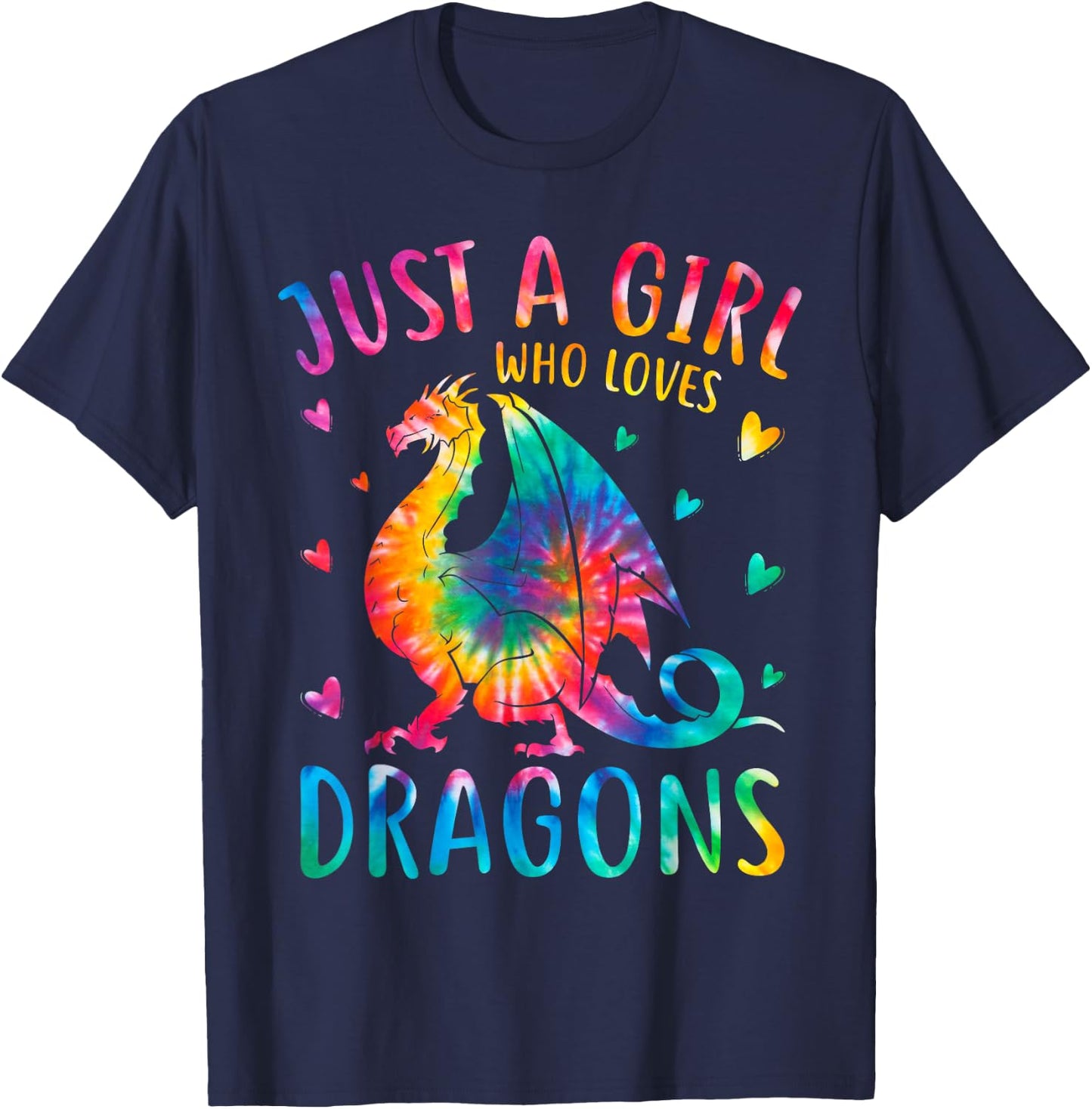Cute Just A Girl Who Loves Dragons Tie Dye Women and Girls T-Shirt - T-Shirt | Navy