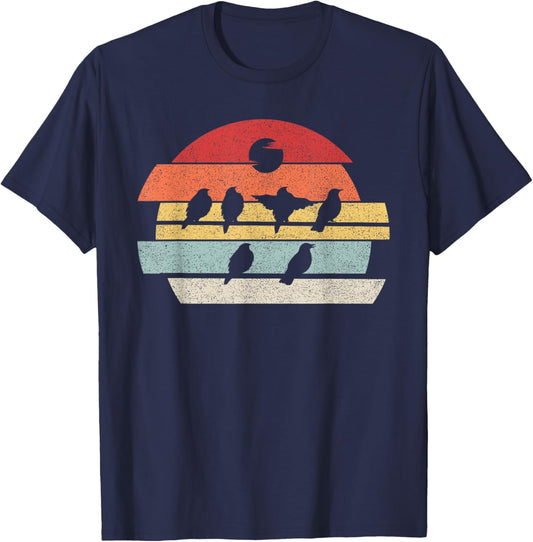 Vintage Retro Birds Shirt Birds On A Wire Nature Birds Lover T-Shirt - T-Shirt | Navy