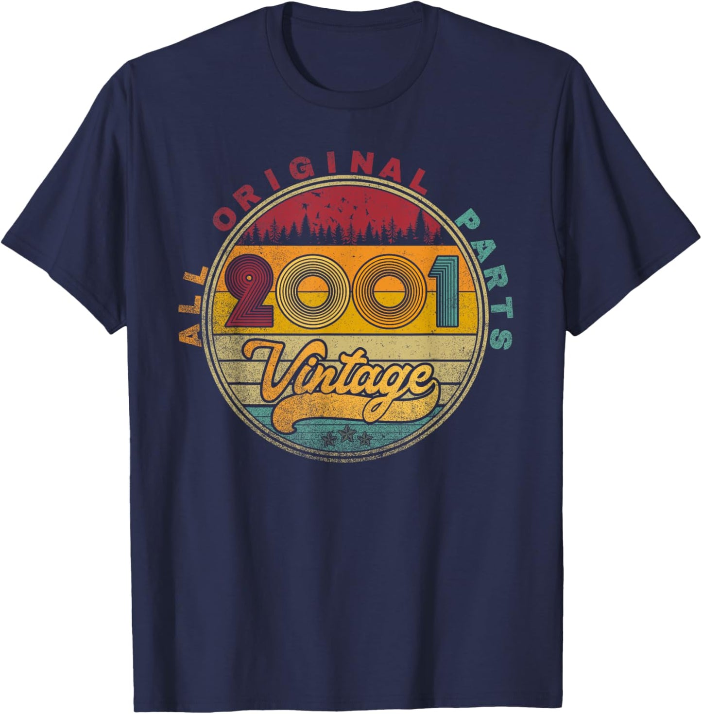 Vintage 2001 24th Birthday Gift 24 Years Old Men Women Retro T-Shirt - T-Shirt | Navy