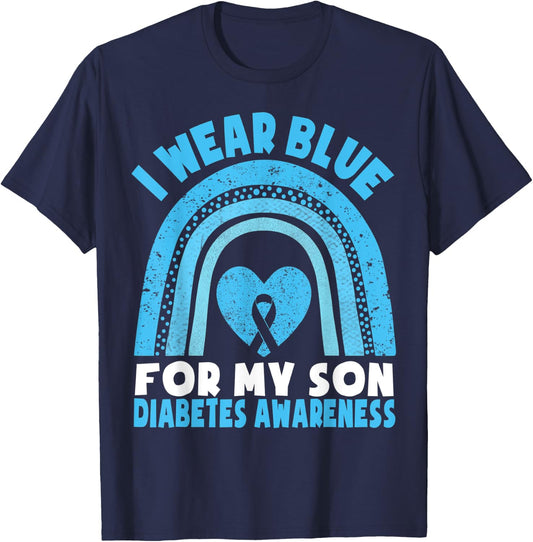I Wear Blue For My Son Diabetes Awareness T1D Son Mom Dad T-Shirt - T-Shirt | Navy