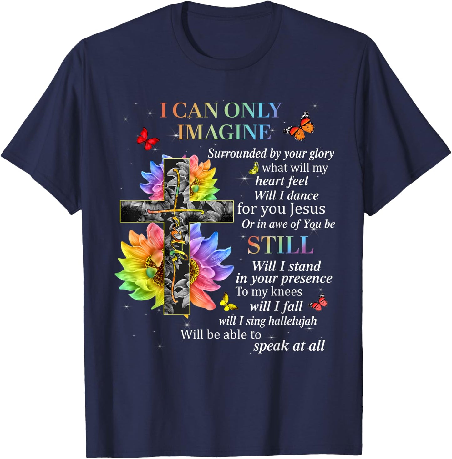 I Only Imagine Christian Women Sunflower Bible Verse T-Shirt - T-Shirt | Navy