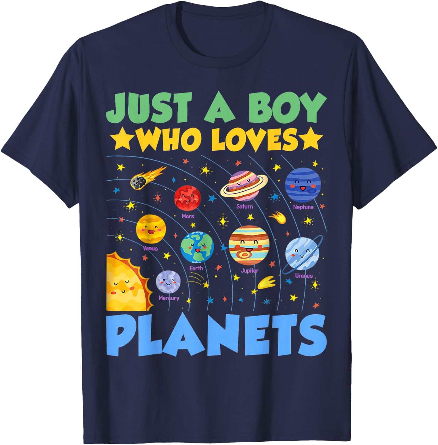 Just A Boy Who Loves Planets Solar System Astronaut Space T-Shirt - T-Shirt | Navy