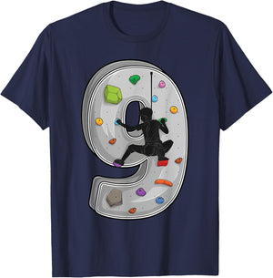 9 year old rock climbing 9th birthday Adventures Climber T-Shirt - T-Shirt | Navy