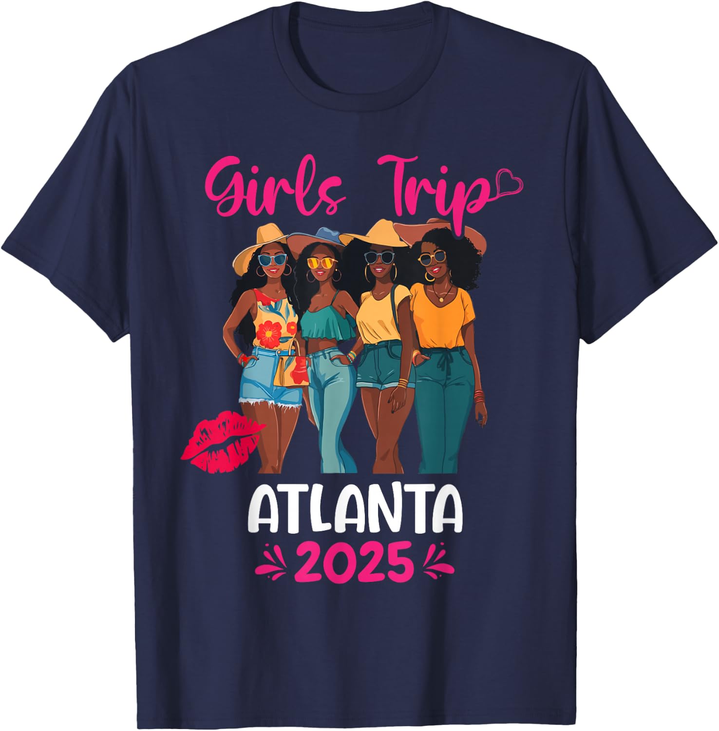 Black Girls Trip Atlanta 2025 Vacation Matching T-Shirt - T-Shirt | Navy