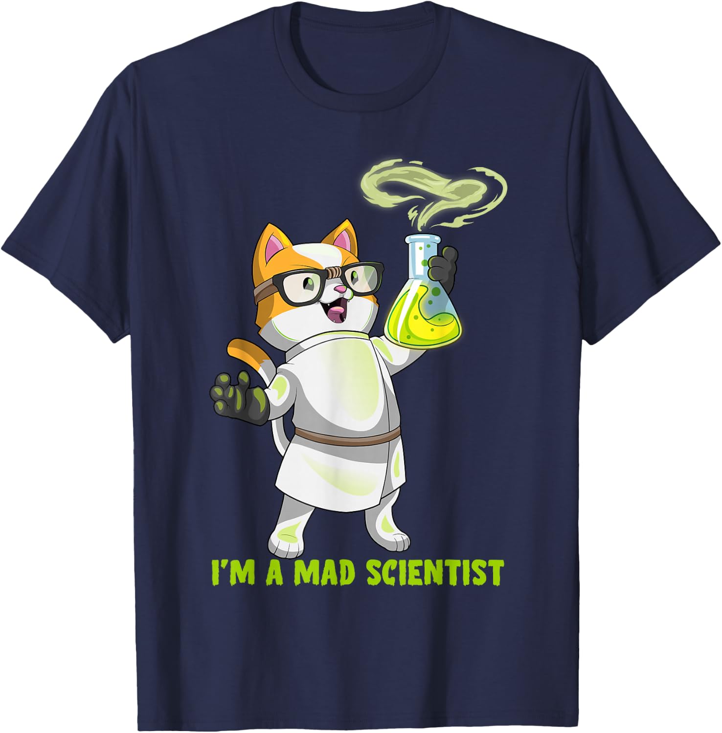 Science Cat Chemistry Mad Scientist Kitten Cation Teacher T-Shirt - T-Shirt | Navy