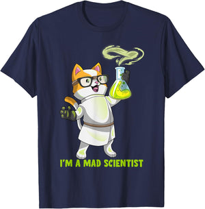 Science Cat Chemistry Mad Scientist Kitten Cation Teacher T-Shirt - T-Shirt | Navy