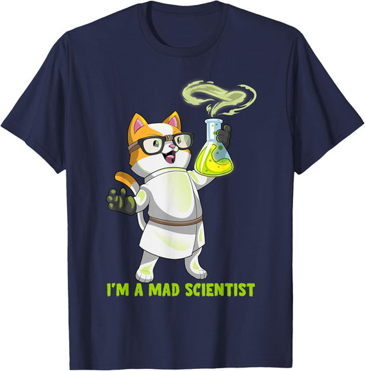 Science Cat Chemistry Mad Scientist Kitten Cation Teacher T-Shirt - T-Shirt | Navy
