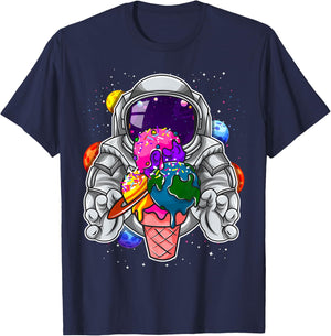 Astronaut Ice Cream Boys Girls Kids Planets Space Cosmonaut T-Shirt - T-Shirt | Navy