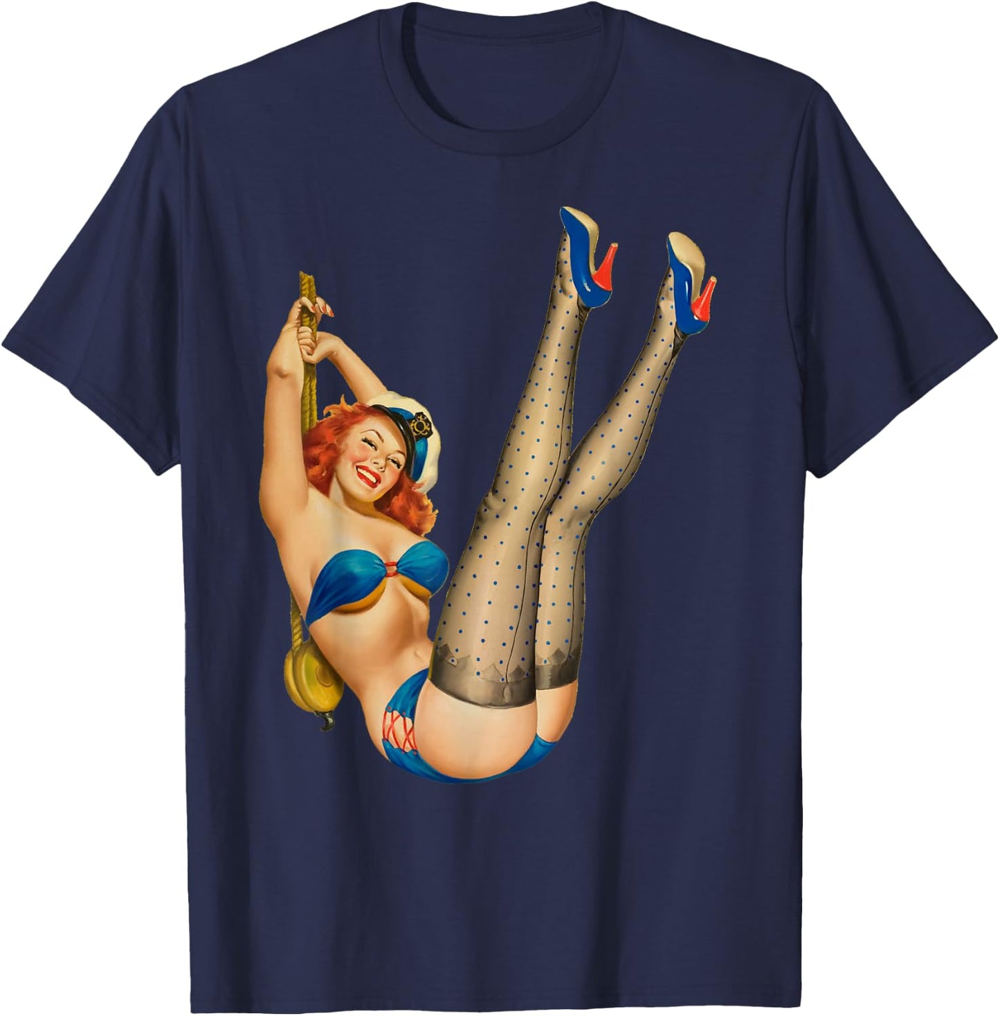Vintage 1940's Pin-up Girl Sexy Classic Retro American Art T-Shirt - T-Shirt | Navy