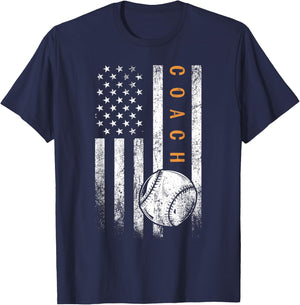 Baseball Coach American Flag Baseball Trainer Coaching T-Shirt - T-Shirt | Navy