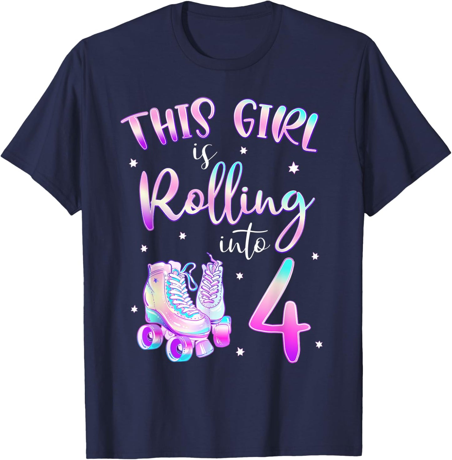 4th Bday Rolling Into 4 Birthday Girl Roller Skate Party T-Shirt - T-Shirt | Navy