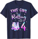 4th Bday Rolling Into 4 Birthday Girl Roller Skate Party T-Shirt - T-Shirt | Navy