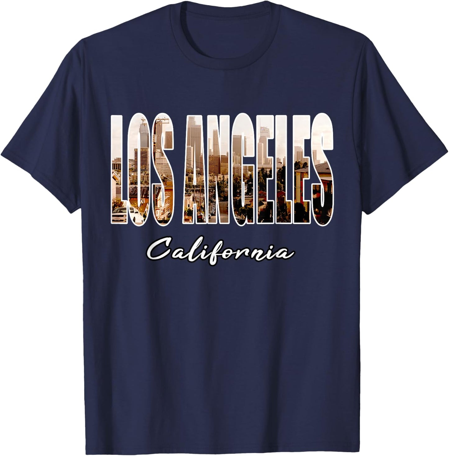 Los Angeles California Font Skyline Urban Photography LA T-Shirt - T-Shirt | Navy