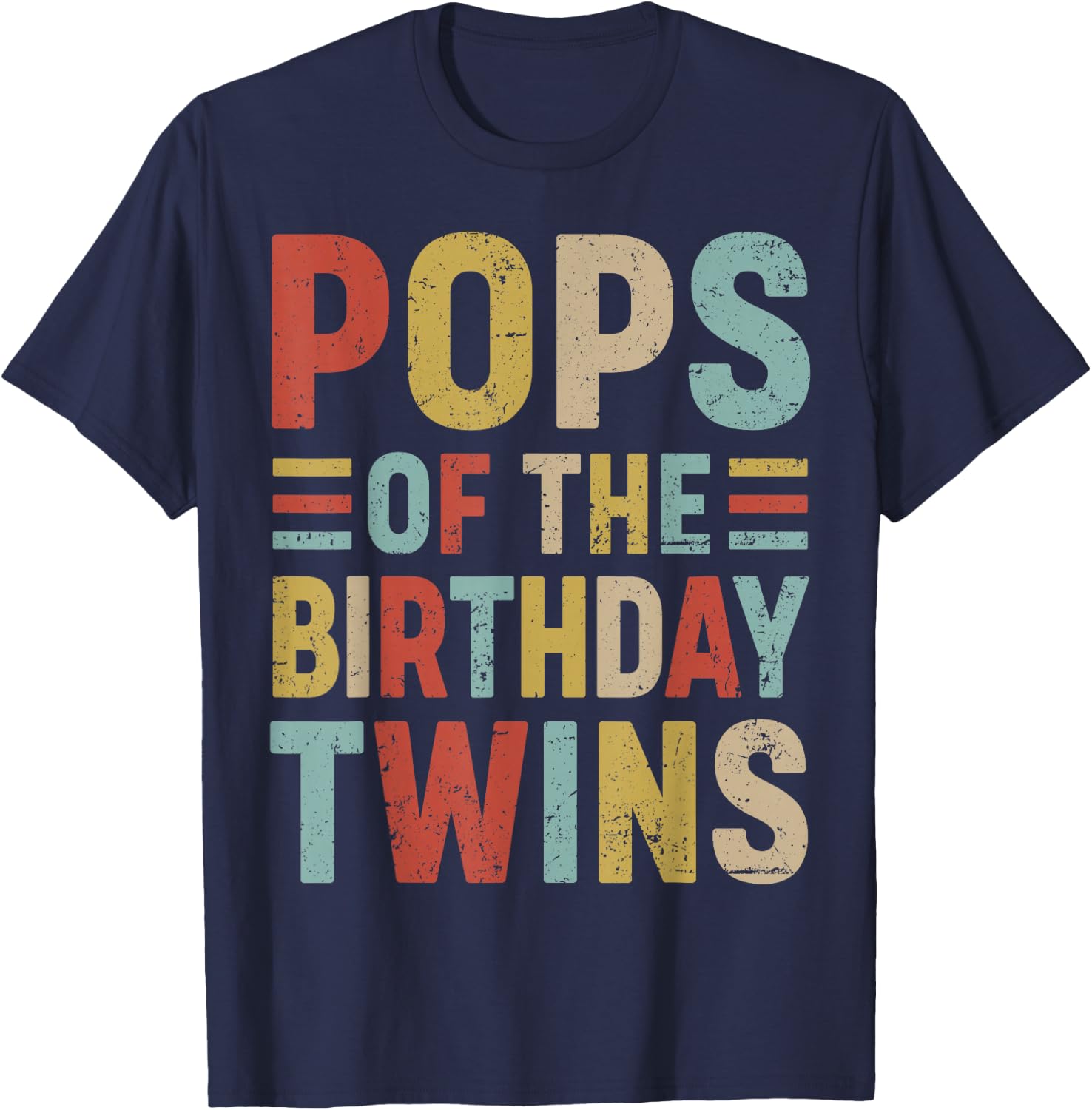 Pops of The Birthday Twins Family Matching Bday Party T-Shirt - T-Shirt | Navy