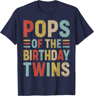 Pops of The Birthday Twins Family Matching Bday Party T-Shirt - T-Shirt | Navy