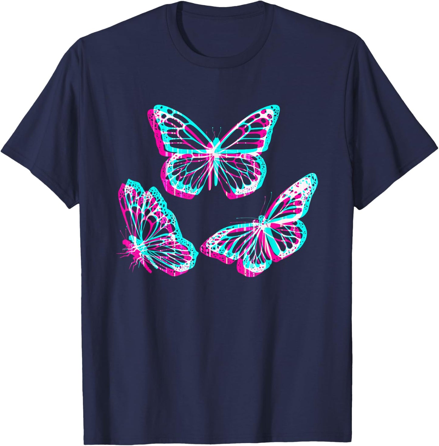 Pastel Goth Aesthetic Butterfly Glitch - 90s Butterfly T-Shirt - T-Shirt | Navy