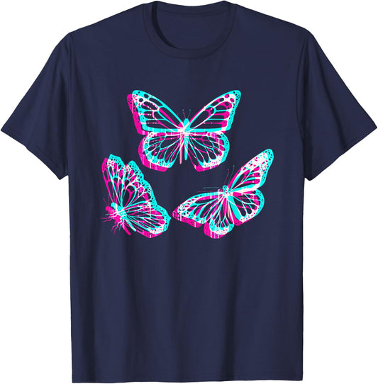 Pastel Goth Aesthetic Butterfly Glitch - 90s Butterfly T-Shirt - T-Shirt | Navy