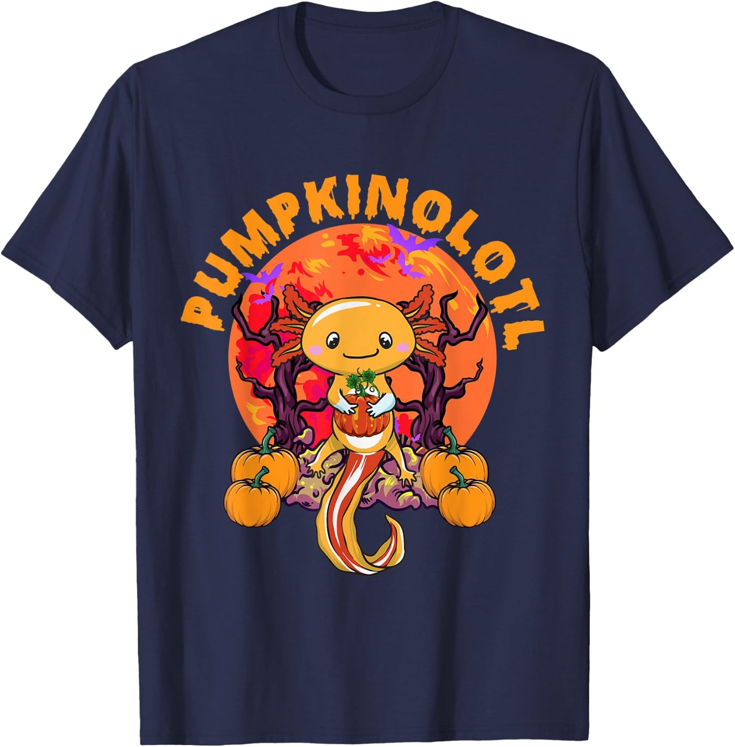 Halloween Axolotl Salamander Pumpkin Orange Pumpkinolotl T-Shirt - T-Shirt | Navy