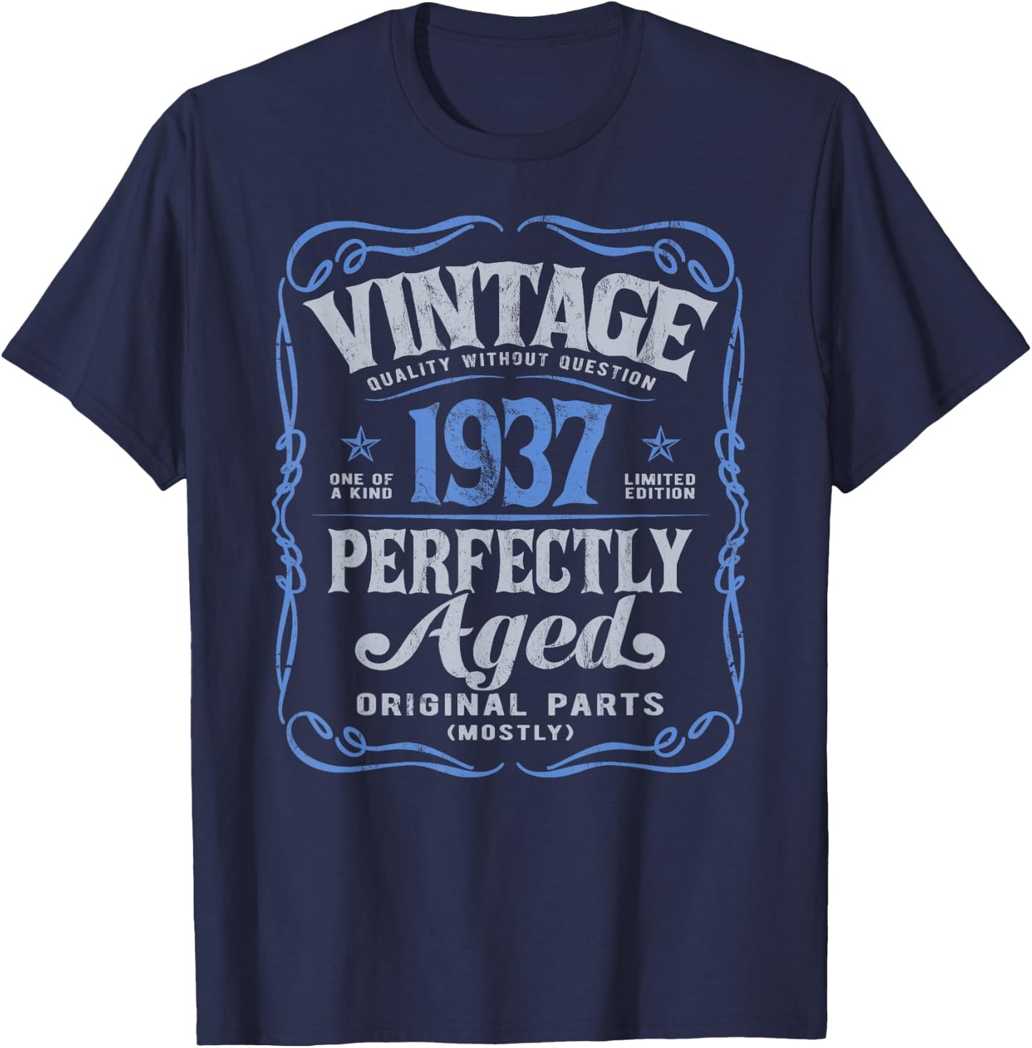 Vintage Born In 1937 Classic 88th Birthday T-Shirt - T-Shirt | Navy
