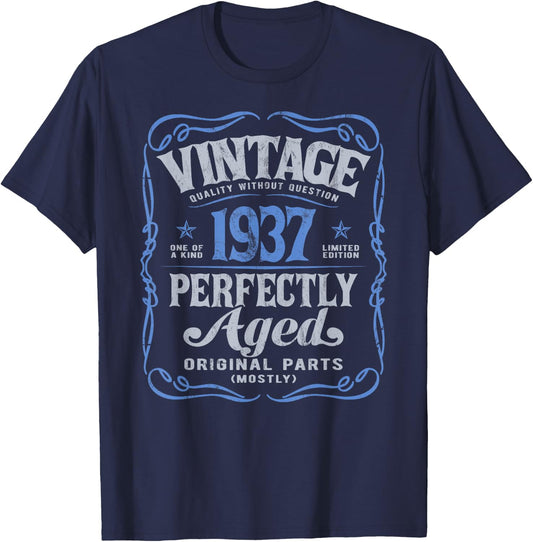 Vintage Born In 1937 Classic 88th Birthday T-Shirt - T-Shirt | Navy