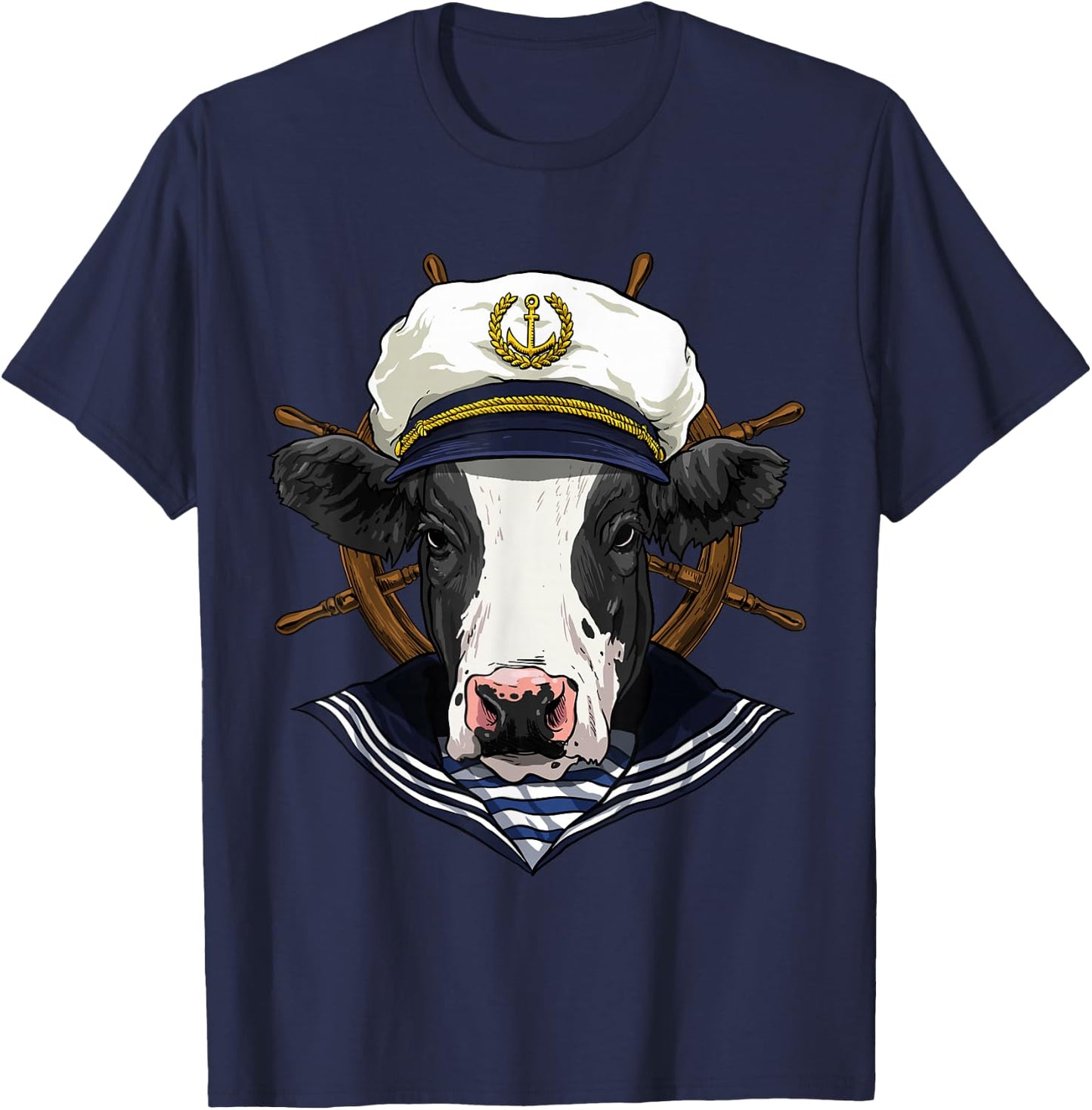 Cow Sailor Boat Captain Farmer Cow Farm Animal T-Shirt - T-Shirt | Navy