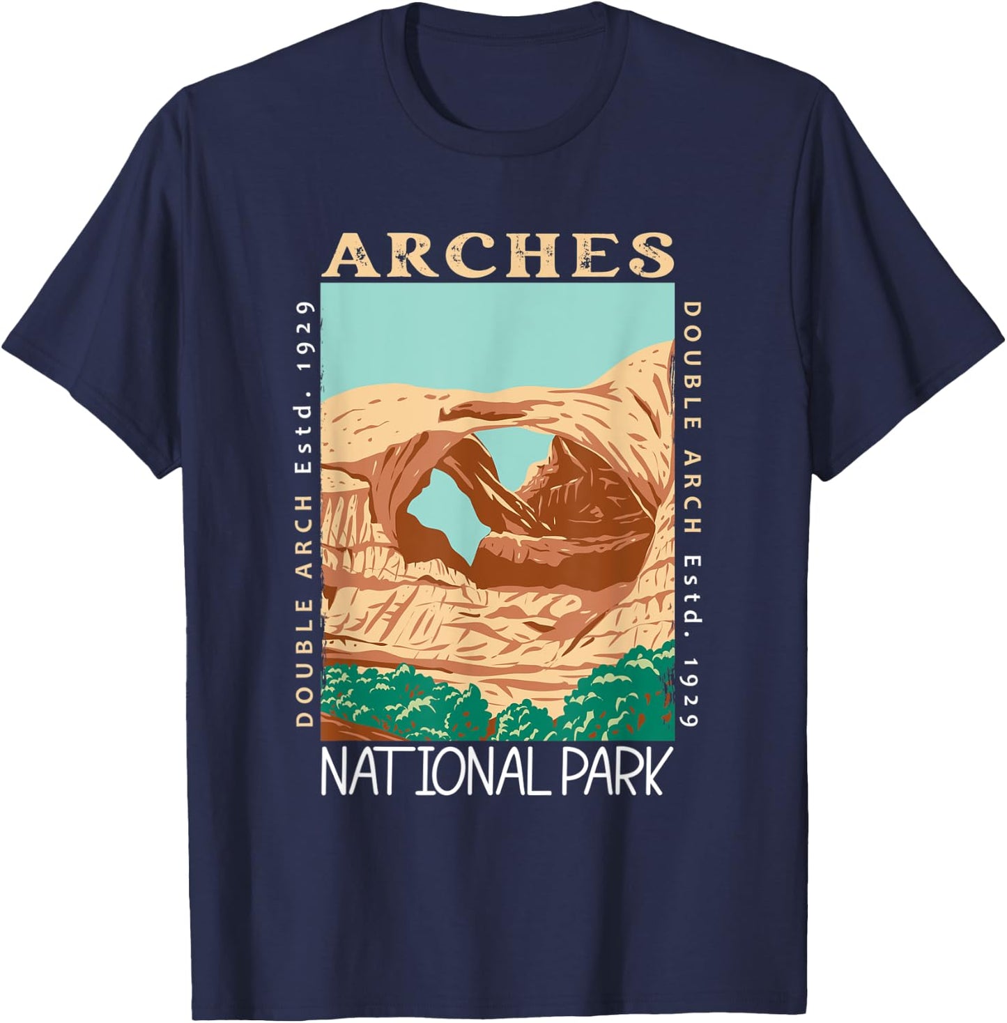 Arches National Park Double Arch Utah Vintage Distressed T-Shirt - T-Shirt | Navy