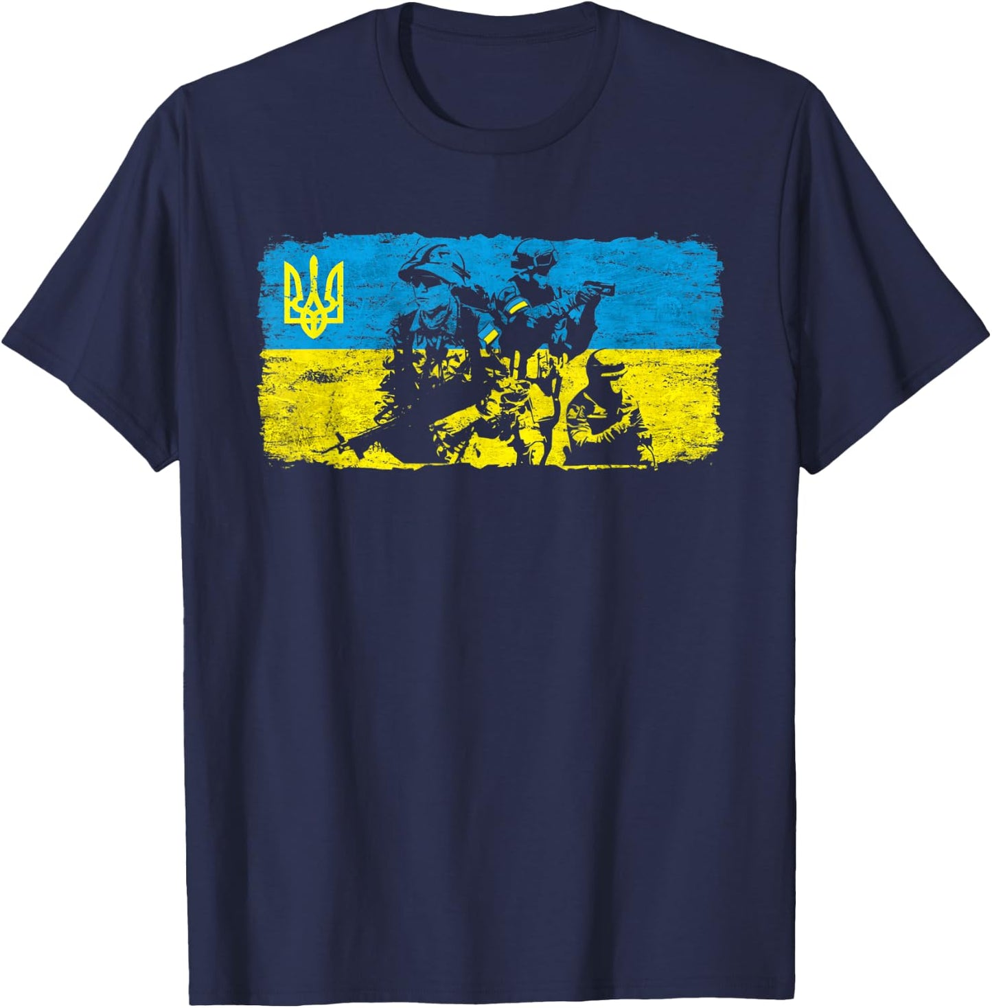 Ukrainian Army Solders Support Ukraine Flag Stand with UA T-Shirt - T-Shirt | Navy