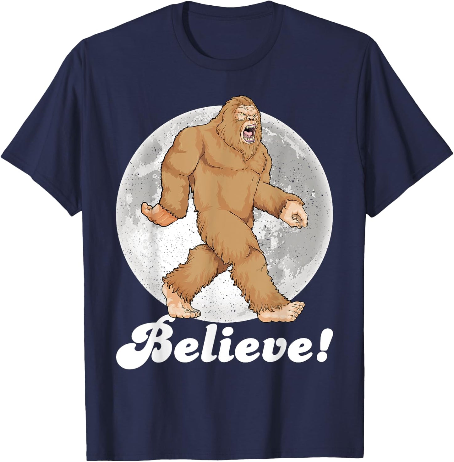 Bigfoot Night Stroll Sasquatch Retro Moon Bigfoot Believe T-Shirt - T-Shirt | Navy